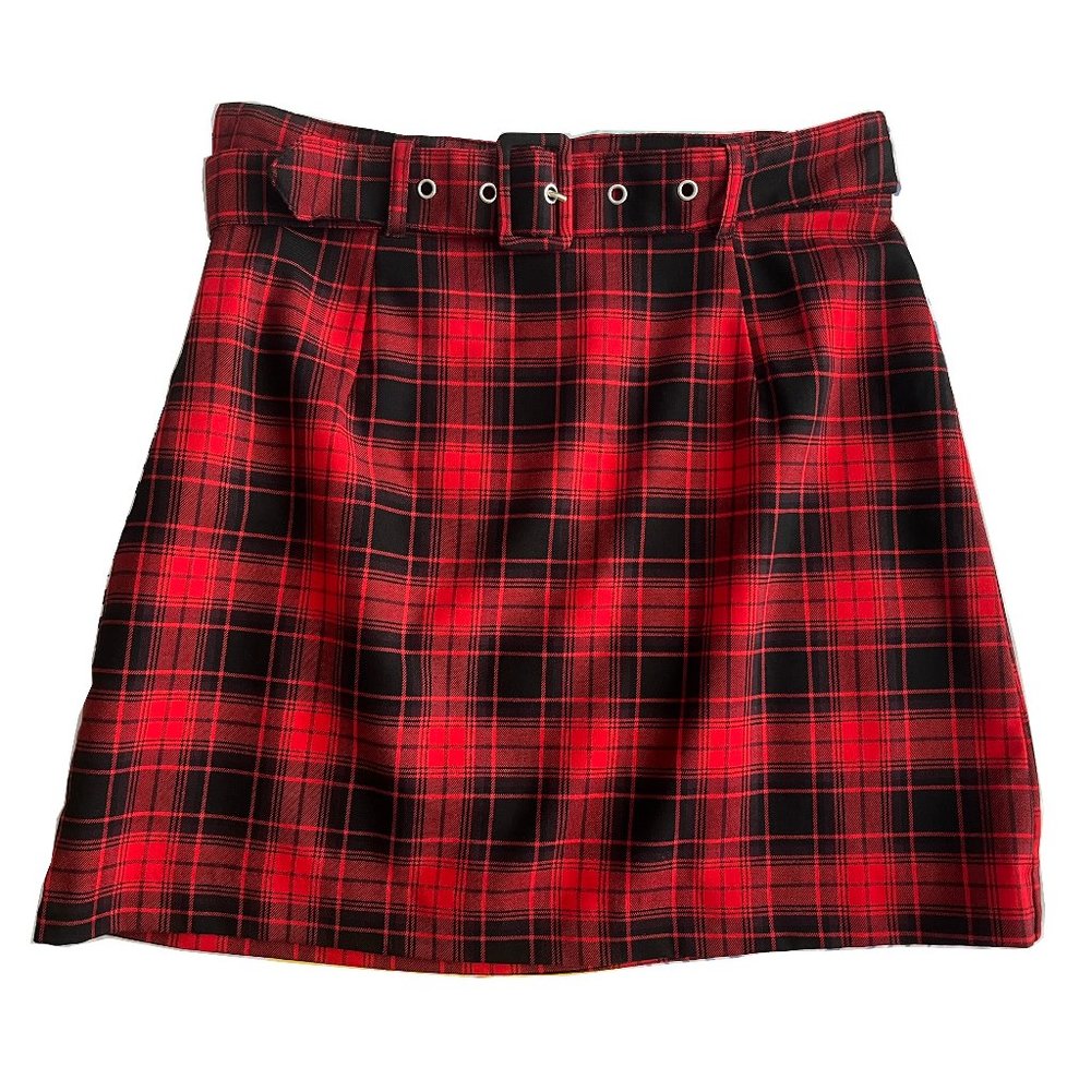H&M Divided 🎀 Red Plaid Mini Skirt, US 6